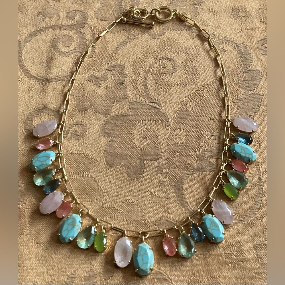 TALBOTS Multi Natural Stone & Glass Bead Collar Statement Necklace